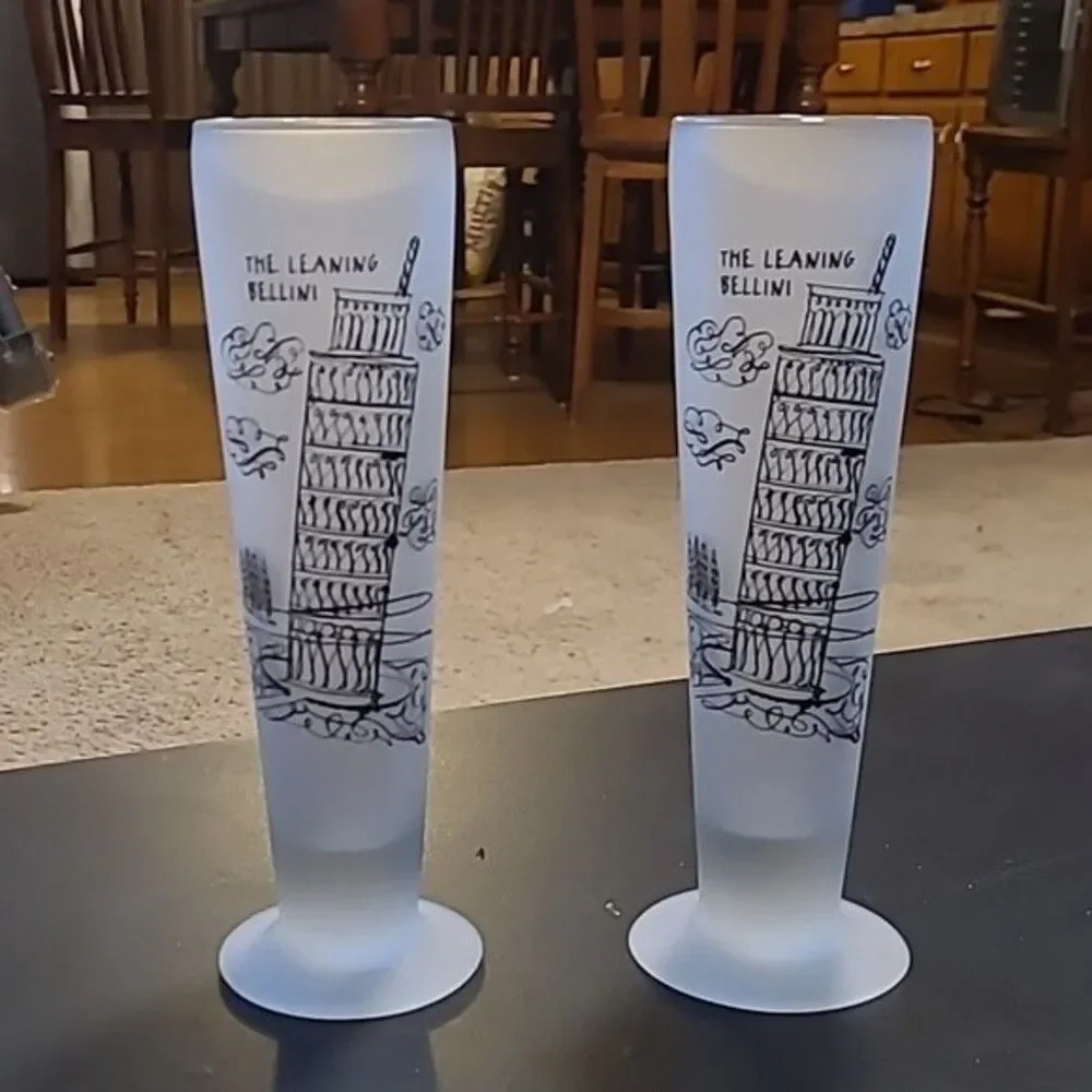 Tilted Novelty Frosted Beer Glasses Set of 2 - 16oz Pilsner Bar Decor